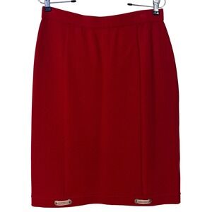 St John Red Santana Knit Pencil Skirt Grommet Detail Nautical Sailor Preppy M